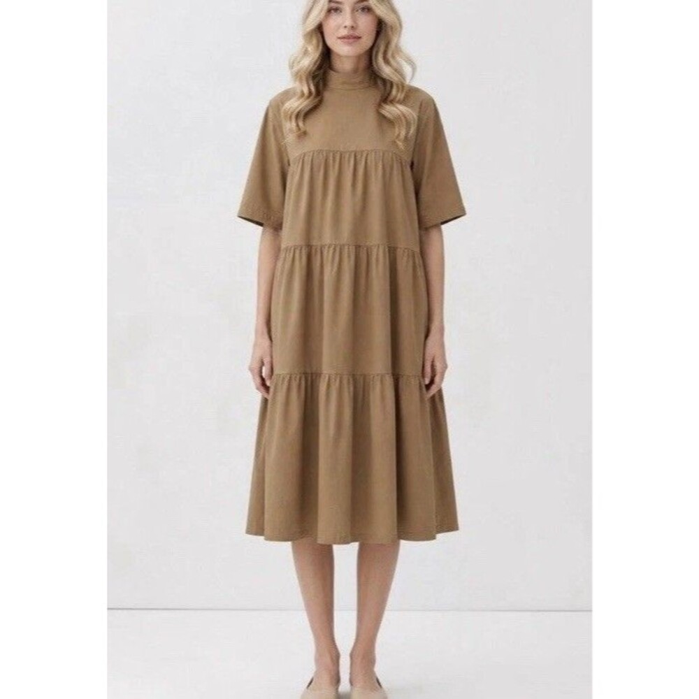 Everlane Womens S Tiered Mock Neck Dress Trad Wife Minimalist Capsule Poplin